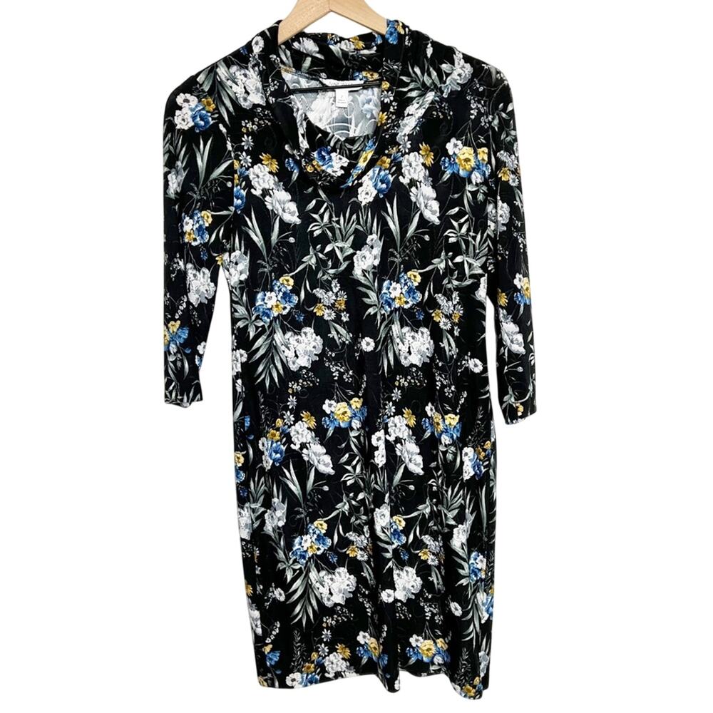 Nine West Floral Print Black Long Sleeve Women Dress Brand New Size 2